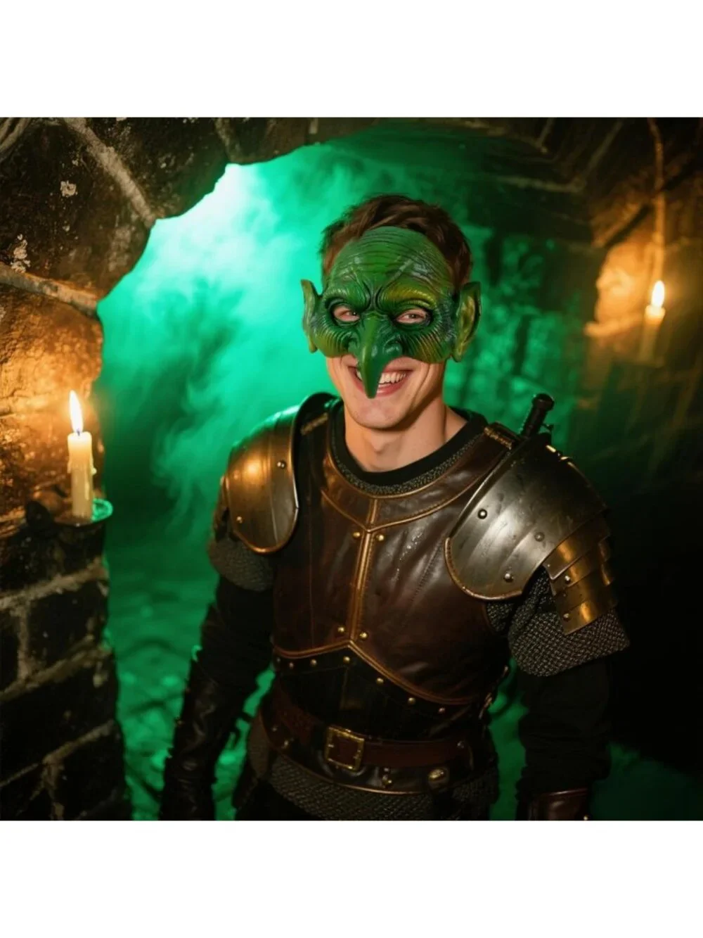 Spooky Green Goblin Mask for Halloween, Witch Masquerade Costume Accessory
